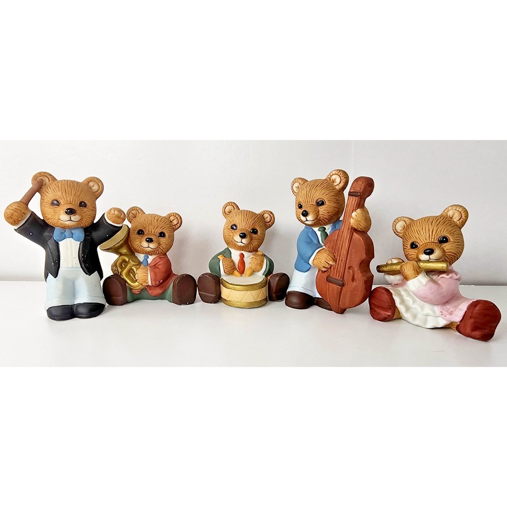 Set of 5 Homco Music Band Bears #1422 Vintage Mini Figurines Home Interiors